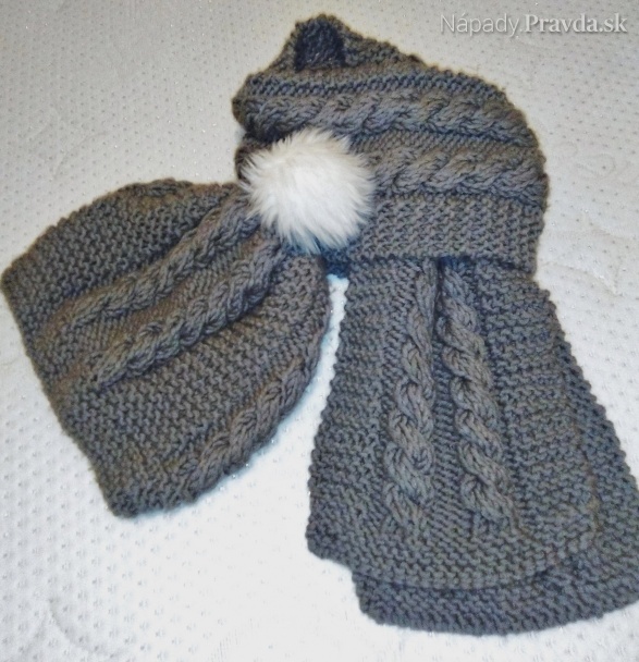 Pletený dámsky zimný šál s čiapkou (fotopostup)